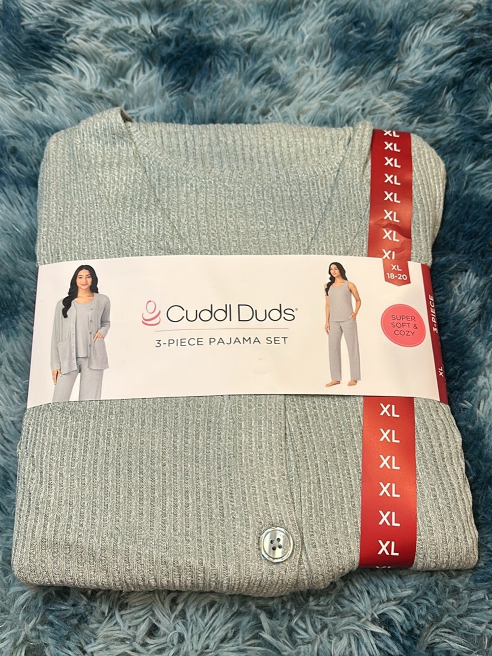 Cuddl Duds 3-Piece Ribbed Pajama Set - Light Heather Gray